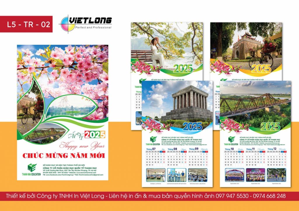mẫu lịch 5 tờ treo tường 2025 thiết kế riêng độc quyền